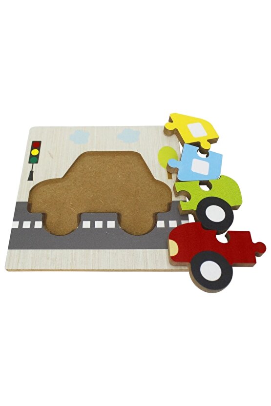 Ahşap Araba Puzzle - Bebekleri İçin Puzzle - Ahşap Yapboz Oyuncak - Oyuncak Yap-boz - 4 Parça Puzzle