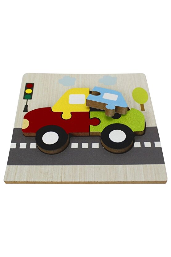 Ahşap Araba Puzzle - Bebekleri İçin Puzzle - Ahşap Yapboz Oyuncak - Oyuncak Yap-boz - 4 Parça Puzzle