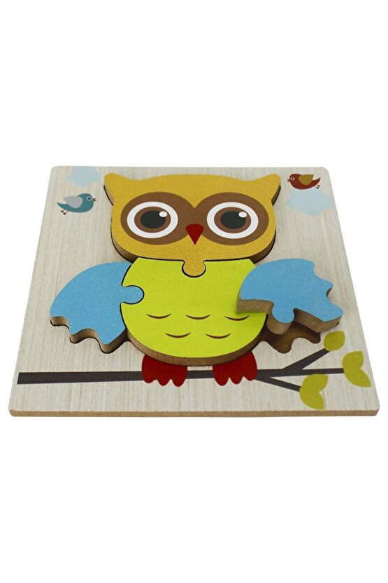 Ahşap Baykuş Puzzle - Bebekleri İçin Puzzle - Ahşap Yapboz Oyuncak - Oyuncak Yap-boz - 4 Parça Puzzl