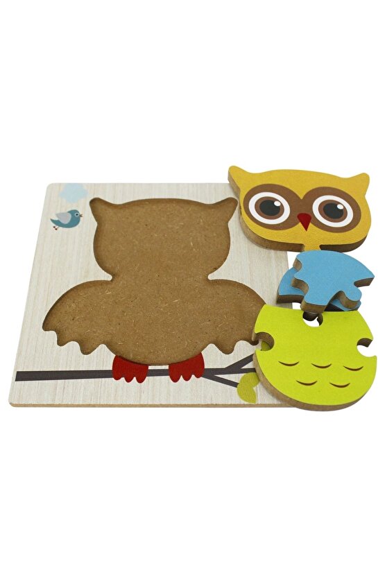 Ahşap Baykuş Puzzle - Bebekleri İçin Puzzle - Ahşap Yapboz Oyuncak - Oyuncak Yap-boz - 4 Parça Puzzl