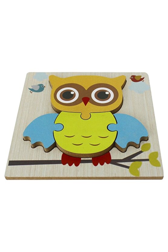 Ahşap Baykuş Puzzle - Bebekleri İçin Puzzle - Ahşap Yapboz Oyuncak - Oyuncak Yap-boz - 4 Parça Puzzl