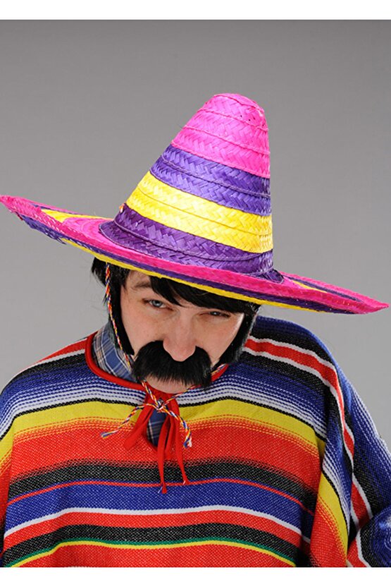 Sombrero Meksika Şapkası Renkli Örme Hasır Yetişkin Boy