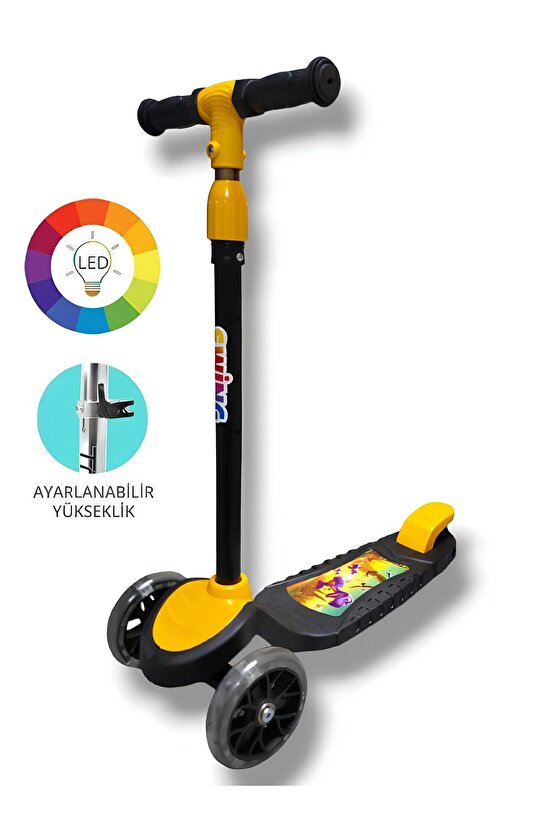 3 Tekerlekli Işıklı Çocuk Scooter Swing - 3 Kademeli Yükseklik Ayarı