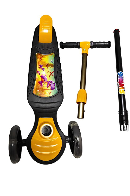 3 Tekerlekli Işıklı Çocuk Scooter Swing - 3 Kademeli Yükseklik Ayarı