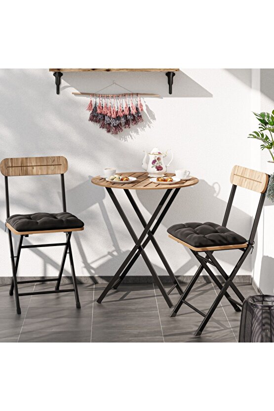 Minderli  Bistro Takım Bahçe Masa Sandalye Yuvarlak Çam 1484