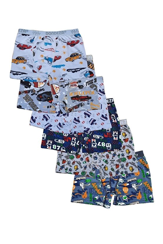 6lı Erkek Çocuk Renkli Desenli Boxer Külot Çocuk Boxer