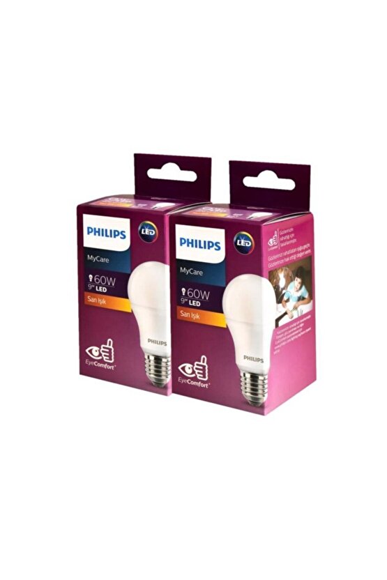 Phılıps Ledbulb 9-60w E27 2700k Sarı Işık 2li Ekopaket 1.sınıf