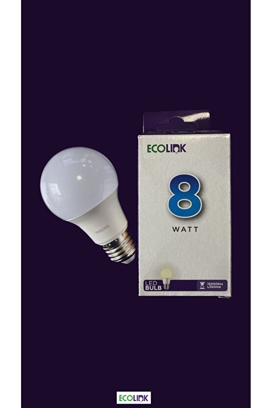 8W LED AMPUL E-27 DUY 6LI PAKET (2700-SARI) ECOLINK by PHILIPS