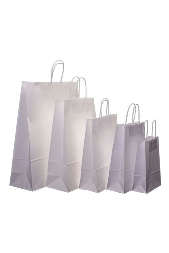 Beyaz Kraft Kâğıt Poşet (32x12x41 Cm) Burgu Saplı Kâğıt Torba (25 Adet) Kâğıt Çanta