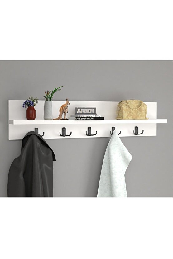 Ahşap Raflı Portmanto Duvar Askılığı Elbise Askılığı 70 Cm