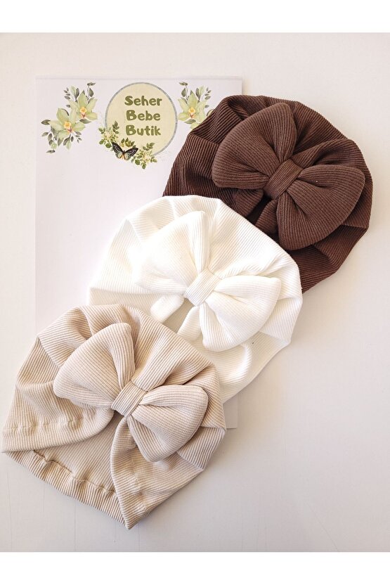 Kız Bebek & Çocuk Renkli Fiyonklu Bone 3Lü Set