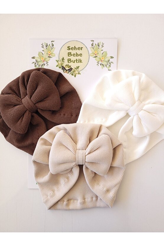 Kız Bebek & Çocuk Renkli Fiyonklu Bone 3Lü Set