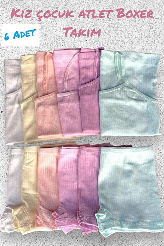 6lı Pastel Renk Kız Çocuk Fitilli Atlet & Boxer Takım