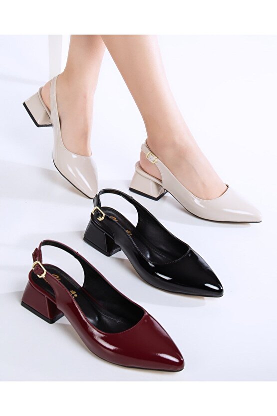 Angele Kadın Klasik Rugan Topuklu Slingback Ayakkabı - Şık ve Rahat Günlük & Özel Gün Kullanım