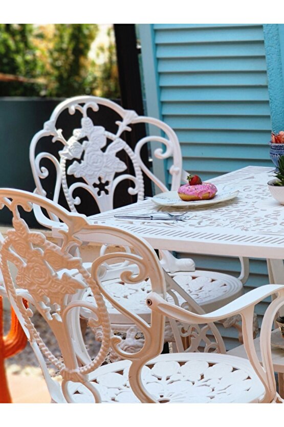 Isparta Model Ferforje Görünümlü Plastik Kare Masa ve Sandalye Takım Balkon Bahçe Takımı İçDış