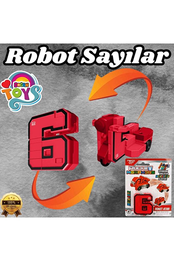 Pocket Morphers 6 Roket Atar - Roboto Dönüşen Sayılar - 6 Numara Robot - Transformers - Robot Sayı