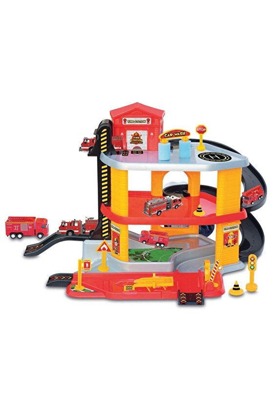 3 Katlı Itfaiye Garaj Seti - Otopark Seti - Araba Seti - Hotwheels Seti - Istasyon