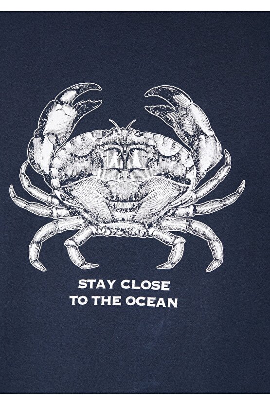 Stay Close Baskılı Lacivert Tişört Regular Fit  Normal Kesim 0611139-70490