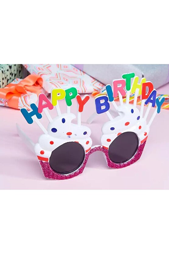 Himarry Happy Birthday Yazılı Beyaz Fuşya Renk Parti Gözlüğü 12x7 cm
