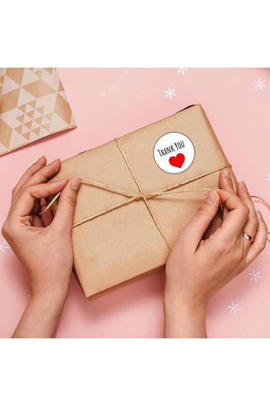 96 Adet 3x3 Teşekkürler Etiketi Kalpli Thank You yazılı Yuvarlak Paketleme ve hediye Sticker Etiket