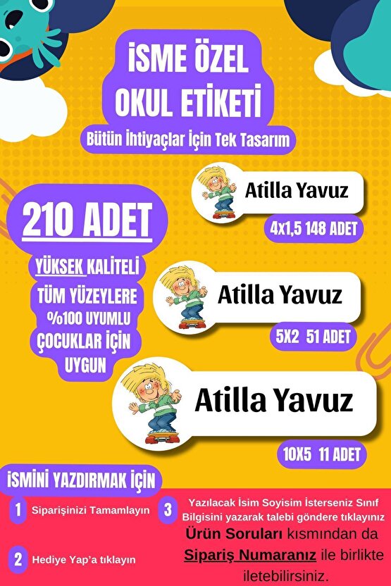 Okul Etiketi Özel Isimli Cedric Karekterli Defter Çanta Matara Kalem Kişiye Özel Isimli Yazılı