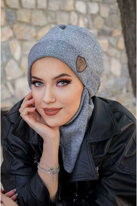 Gri Melanj Armalı Maskeli Bere