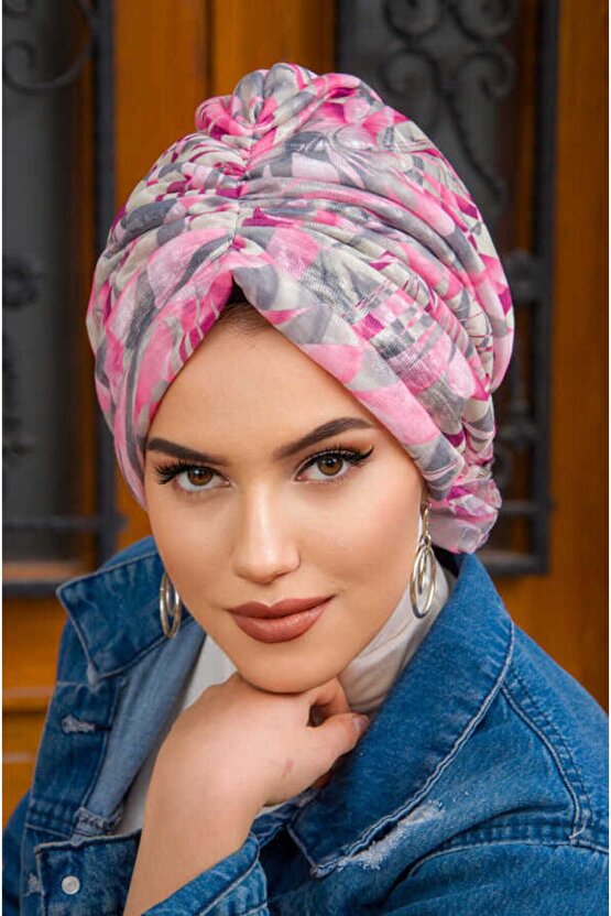 Pembe Gri Desen Tokalı Bone