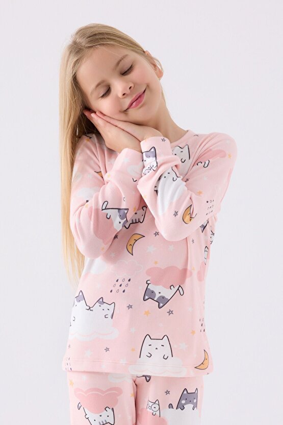 Kız Çocuk Pembe Uzun Kol Pijama Takım