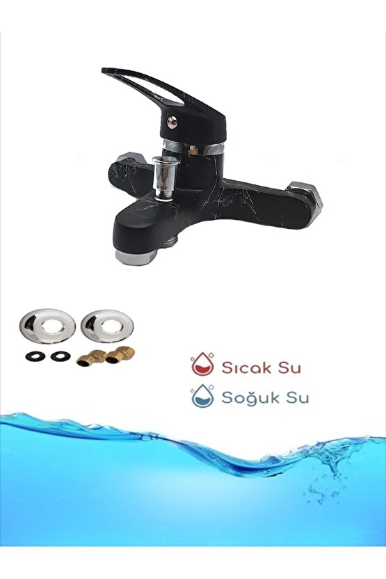Siyah Beyaz Desenli Mix Banyo Bataryası