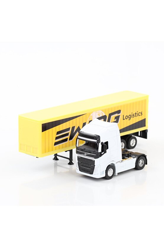 1:64 Ölçek Metal Kafalı Volvo Dorseli Tır Yaklaşık 30 Cm Beyaz