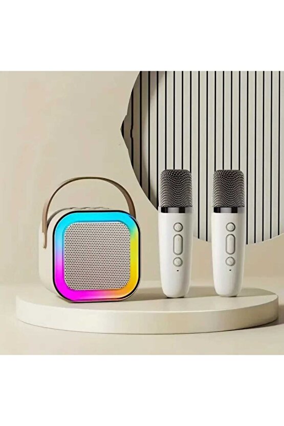 Taşınabilir Çift Mikrofonlu Rgb Renkli Kablosuz Bluetooth Karaoke Hoparlör