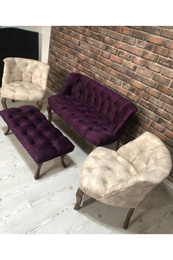 Mor & Krem Çay Seti Koltuk Takımı