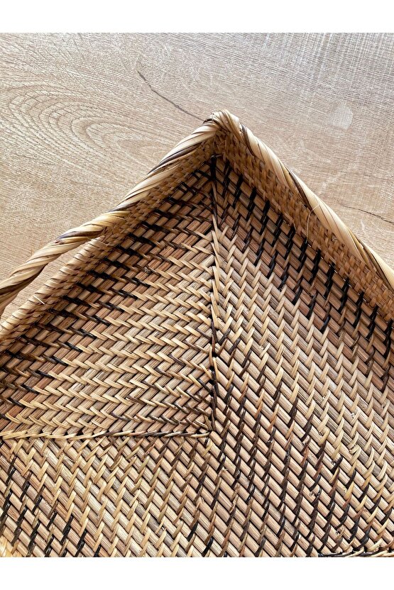 Rattan Hasır Dekoratif Sunum Tepsi 100% El Yapımı Dikdörtgen Büyük