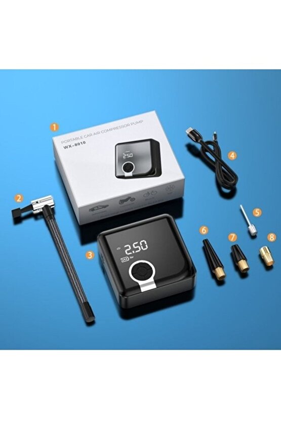 Lastik Şişirme Pompası 4000mah Powerbank El Feneri Yatak Top Motorsiklet Bisiklet Hava Kompresörü