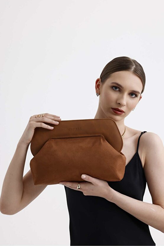 Kadın Taba Süet Portföy El Çanta Clutch