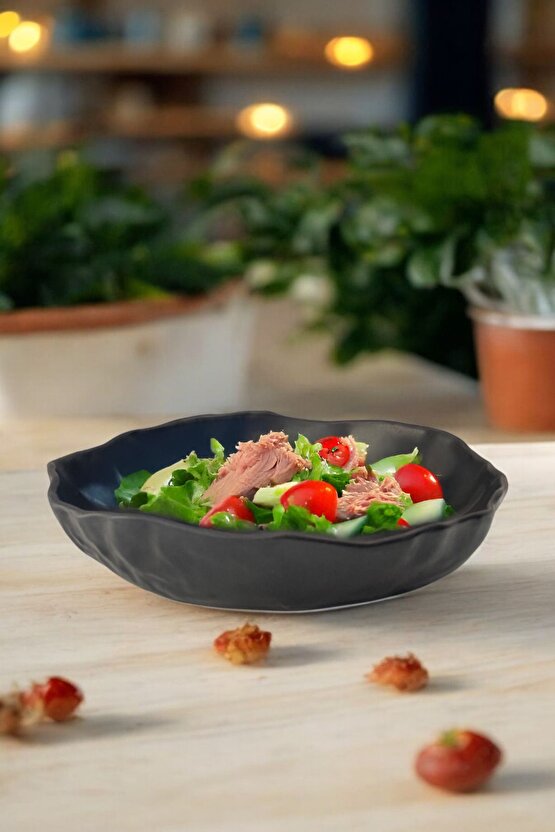 Wood 26cm Porselen Çukur Salata ve Makarna Kase