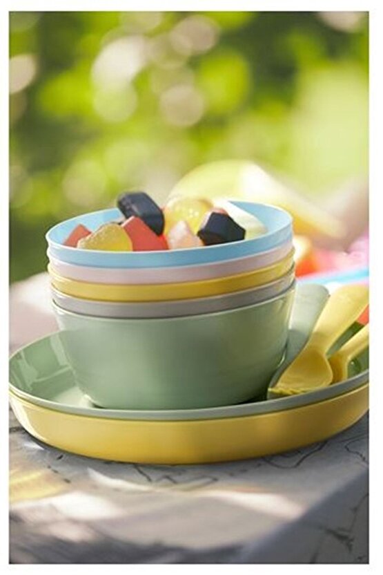 Plastik Kalas Tabak Seti Pastel Tonlar 6 Adet Çukur Tabak Modern BPA Free 6 Parça Sarı Yuvarlak 19