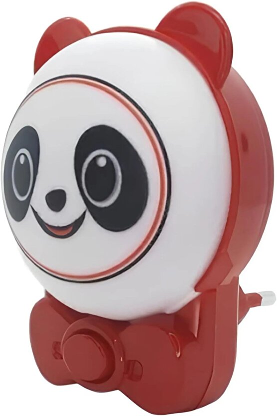 Sevimli Panda Bebek Çocuk Odası Gece Lambası, Prize Tak Çalıştır Anahtarlı, 2 Watt Beyaz Işık Ledli