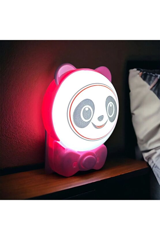 Sevimli Panda Bebek Çocuk Odası Gece Lambası, Prize Tak Çalıştır Anahtarlı, 2 Watt Beyaz Işık Ledli