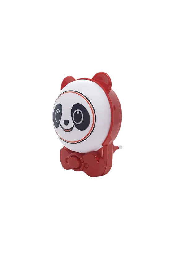 Sevimli Panda Bebek Çocuk Odası Gece Lambası, Prize Tak Çalıştır Anahtarlı, 2 Watt Beyaz Işık Ledli