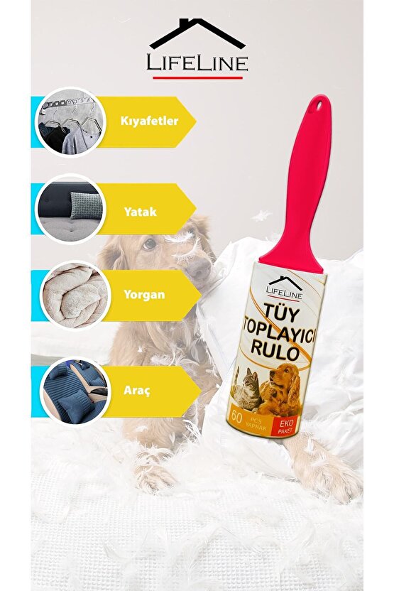 Eko Tüy Toplayıcı Rulo 5 Adet Kedi Tüy Toplayıcı Köpek Tüy Toplayıcı
