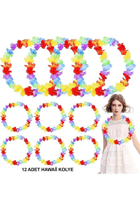 Hawaii Çiçekli Boyun Kolyesi - Renkli Tropikal Parti Leisi 12 Ad