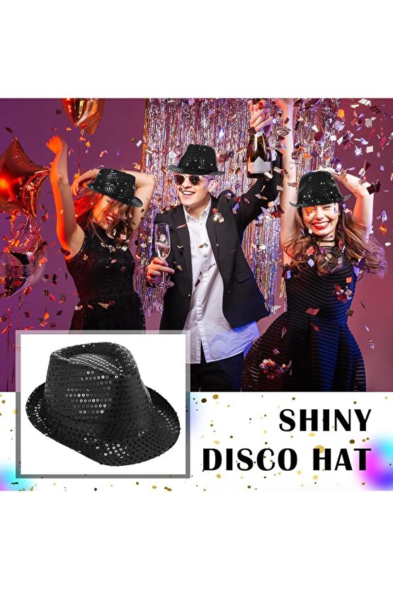 Disko Star Siyah Payetli Fötr Şapka Yetişkin Boy