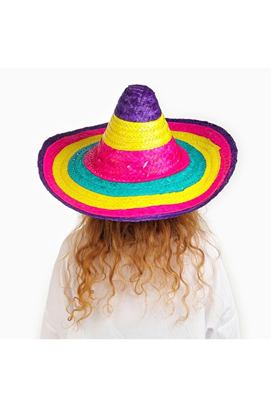 Sombrero Meksika Şapkası Renkli Örme Hasır Çocuk Boy