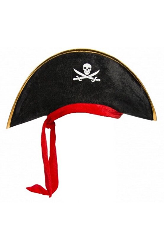 Çocuk Boy Kadife Jack Sparrow Denizci Kaptan Jack Korsan Şapkası 45x16 cm