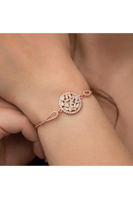 925 Ayar Gümüş Rose Baget Taşlı Bileklik