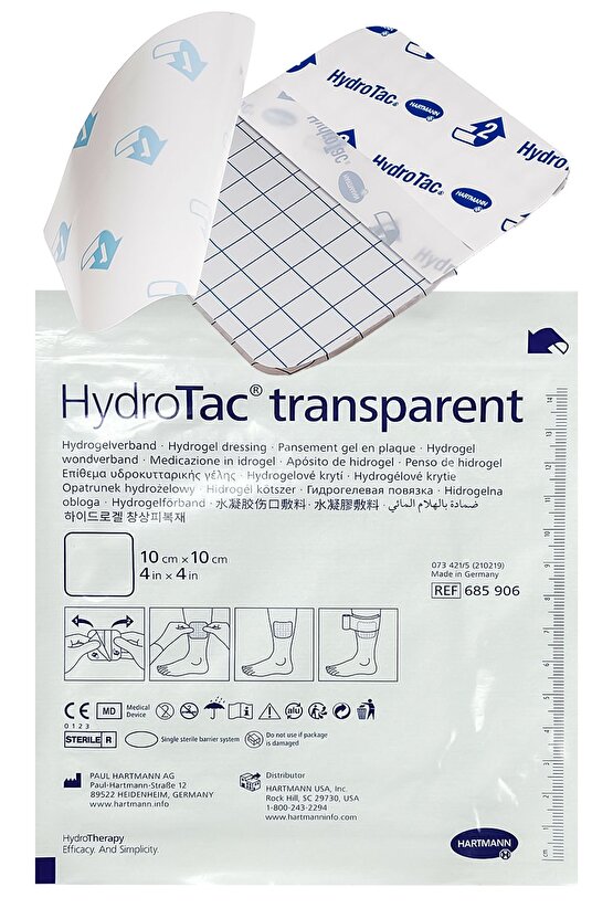 Hydrotac transparent Gliserinli, poliüretan, şeffaf, steril, yanık, yara örtüsü 10x10cm, 1ad.