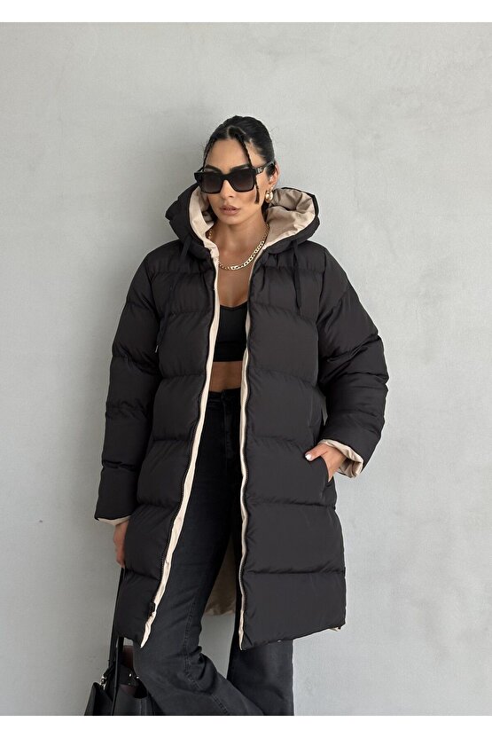 Regular Fit Çift Taraflı Uzun Şişme Mont