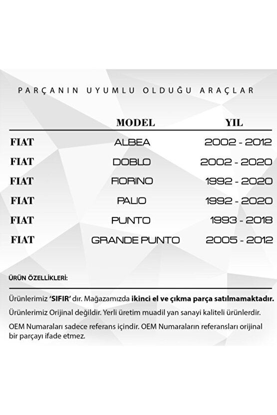 Fiat Doblo, Albea, Fiorino, Palio, Punto Için Güneşlik Ayağı