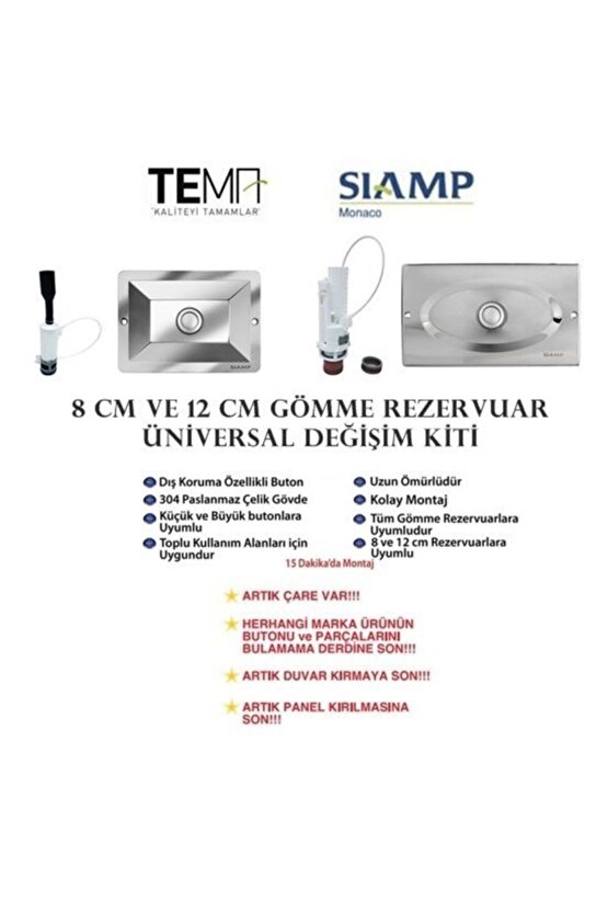 Siamp Universal Gömme Rezervuar Değişim Kiti Parlak Krom 8cm